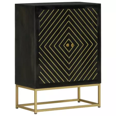 Credenza con 2 Ante Nero e Oro 55x30x75 cm Legno Massello Mango