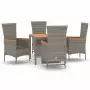 Set da Pranzo da Giardino 5 pz con Cuscini in Polyrattan Grigio