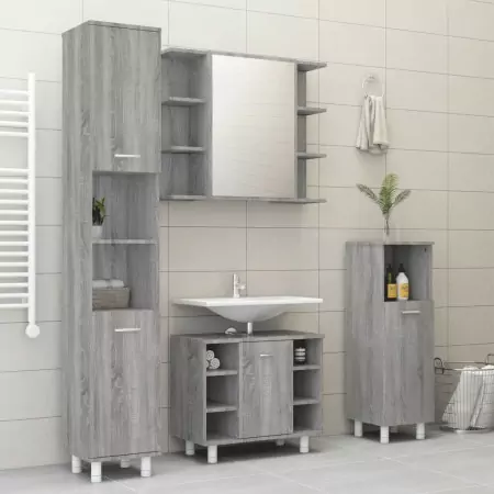 Set Mobili da Bagno 4 pz Grigio Sonoma in Legno Multistrato