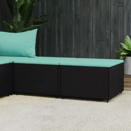 Poggiapiedi da Giardino con Cuscini in Polyrattan Nero