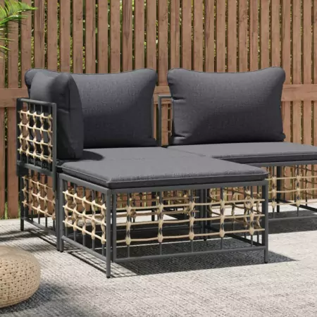 Poggiapiedi da Giardino con Cuscino in Polyrattan Grigio Scuro