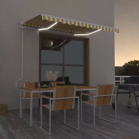 Tenda Automatica con Sensore Vento LED 300x250cm Giallo Bianco