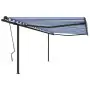 Tenda da Sole Retrattile Manuale con Pali 4x3 m Blu e Bianca