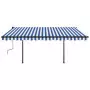 Tenda da Sole Retrattile Manuale con Pali 4x3 m Blu e Bianca