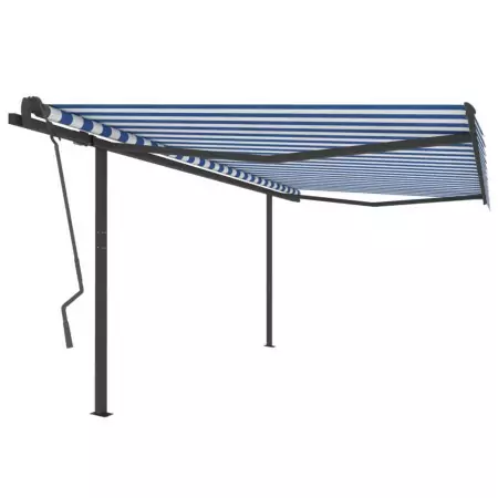 Tenda da Sole Retrattile Automatica con Pali 4x3,5 m Blu Bianca