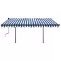 Tenda da Sole Retrattile Automatica con Pali 4x3,5 m Blu Bianca