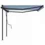 Tenda da Sole Retrattile Automatica con Pali 4x3,5 m Blu Bianca