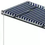 Tenda da Sole Retrattile Automatica con Pali 4x3,5 m Blu Bianca