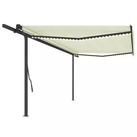 Tenda da Sole Retrattile Manuale con LED 5x3,5 m Crema