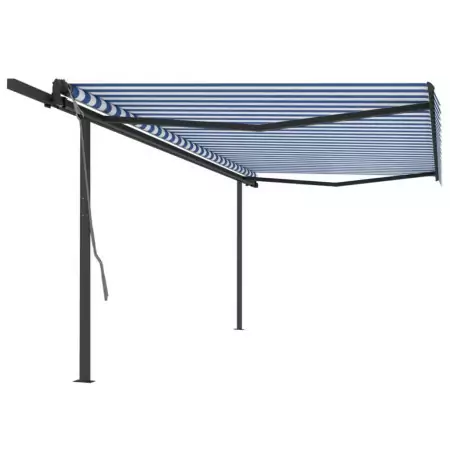 Tenda da Sole Retrattile Automatica con Pali 5x3 m Blu Bianca