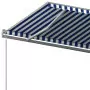 Tenda da Sole Retrattile Automatica con Pali 5x3 m Blu Bianca