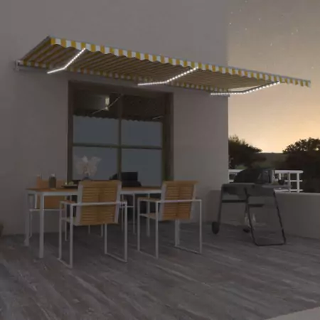 Tenda Automatica con Sensore Vento LED 600x350 cm Gialla Bianca