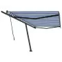 Tenda da Sole Retrattile Manuale con Palo 500x300 cm Blu Bianca