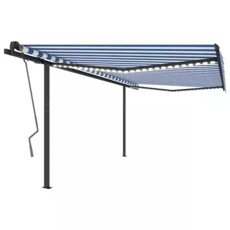 Tenda da Sole Retrattile Manuale con LED 4x3,5 m Blu e Bianca