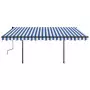 Tenda da Sole Retrattile Manuale con LED 4x3,5 m Blu e Bianca