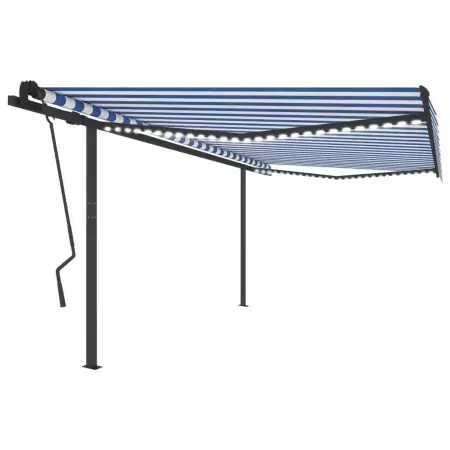 Tenda da Sole Retrattile Manuale con LED 4,5x3,5 m Blu e Bianca