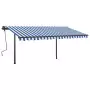 Tenda da Sole Retrattile Manuale con LED 4,5x3,5 m Blu e Bianca