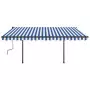 Tenda da Sole Retrattile Manuale con LED 4,5x3,5 m Blu e Bianca