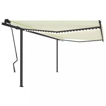 Tenda da Sole Retrattile Manuale con LED 4,5x3,5 m Crema