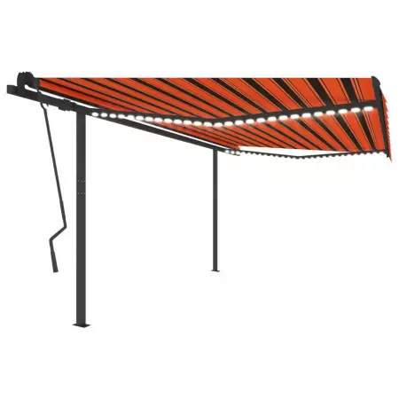 Tenda da Sole Retrattile Manuale LED 4,5x3,5 m Arancio Marrone