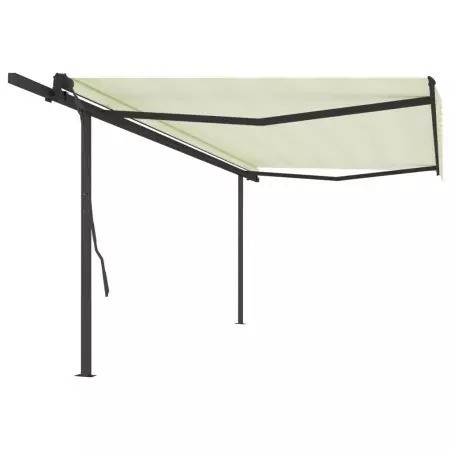 Tenda da Sole Retrattile Manuale con Pali 5x3,5 m Crema