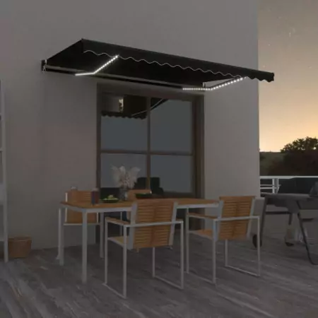 Tenda da Sole Retrattile Manuale con LED 400x350 cm Antracite