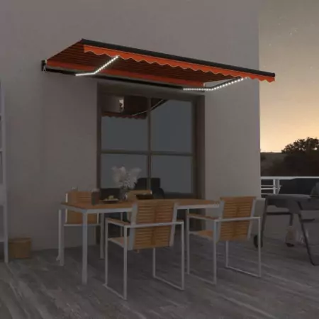 Tenda da Sole Retrattile Manuale LED 400x350 cm Arancio Marrone