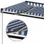 Tenda da Sole Retrattile Manuale con LED 400x350 cm Blu Bianca