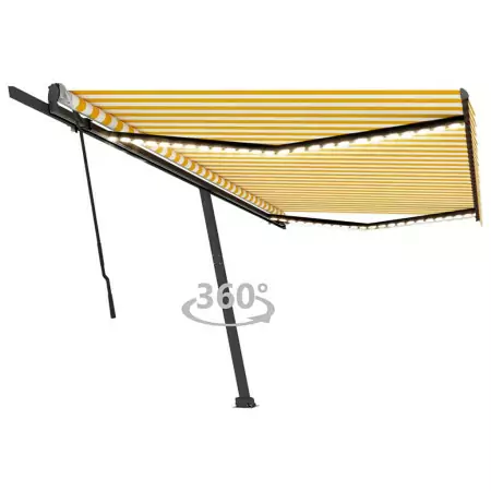 Tenda da Sole Retrattile Manuale LED 500x350 cm Gialla e Bianca