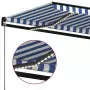 Tenda da Sole Retrattile Manuale con LED 450x350 cm Blu Bianca