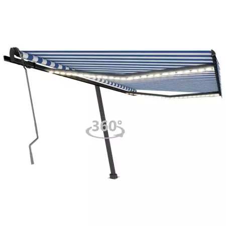 Tenda da Sole Retrattile Manuale con LED 400x350 cm Blu Bianca