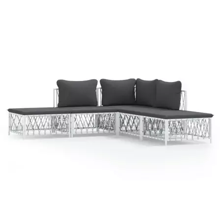 Set Salotto da Giardino 5 pz con Cuscini in Acciaio Bianco