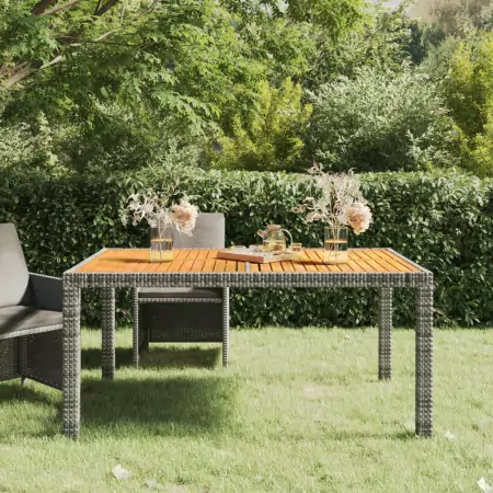 Tavolo Giardino 150x90x75 cm Polyrattan e Legno d'Acacia Grigio