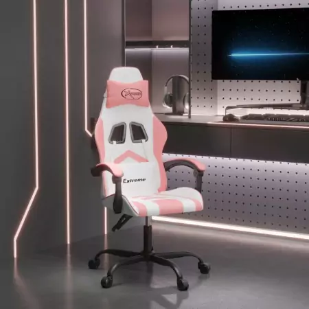 Sedia da Gaming Girevole Bianco e Rosa in Similpelle