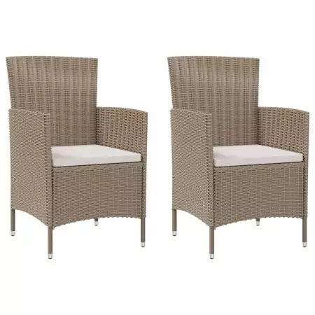 Sedie da Giardino con Cuscini 2 pz in Polyrattan Beige