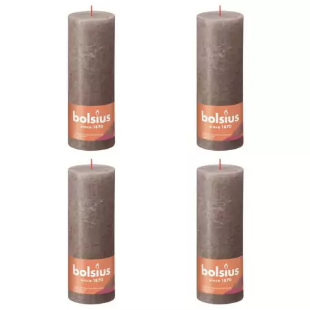 Bolsius Candele Rustiche a Colonna Shine 4 pz 190x68mm Tortora Rustico