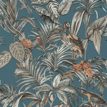 DUTCH WALLCOVERINGS Carta da Parati Bird-of-Paradise Blu