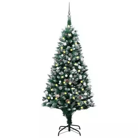 Set Albero Natale Artificiale con LED Palline e Pigne 180 cm