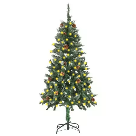 Albero di Natale Artificiale con Luci a LED e Pigne 150 cm