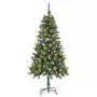 Albero di Natale Artificiale con Luci a LED e Pigne 150 cm