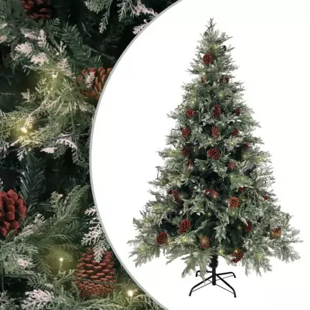 Albero di Natale con LED e Pigne Verde e Bianco 120 cm PVC e PE