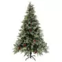 Albero di Natale con LED e Pigne Verde e Bianco 120 cm PVC e PE