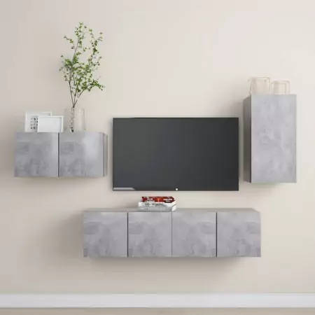 Set Porta TV 4 pz Grigio Cemento in Truciolato