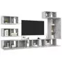 Set Porta TV 8 pz Grigio Cemento in Truciolato