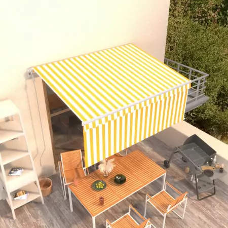 Tenda Retrattile Automatica Parasole 3,5x2,5 m Gialla e Bianca