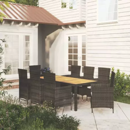 Set Mobili da Giardino 9 pz con Cuscini in Polyrattan Nero