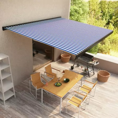 Tenda a Cassonetto Motorizzata 450x300 cm Blu e Bianco