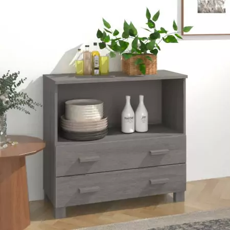 Credenza Grigio Chiaro 85x35x80 cm in Legno Massello di Pino