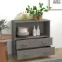 Credenza Grigio Chiaro 85x35x80 cm in Legno Massello di Pino