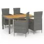 Set da Pranzo da Esterno 5 pz con Cuscini in Polyrattan Grigio